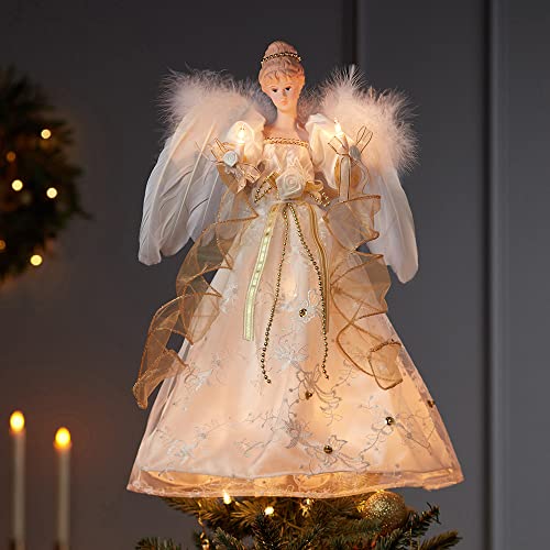 Kurt Adler 16-Inch UL 10 Light Ivory and Gold Angel Treetop