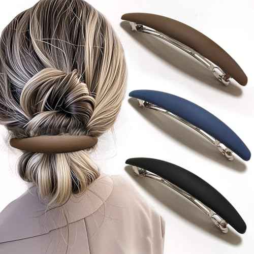 Large Hair Barrette Matte 4 Inch No Slip Not Easy to Break French Hair Clips for Women Thick to Thin Hair, 3 Pack