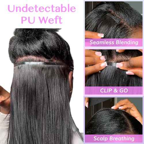 IDN BEAUTY Seamless Clip In Hair Extensions Human Hair, Straight 14 Inch 110g 7pcs Natural Black Real Virgin Human Hair Seamless Clip Ins For Black Women PU Weft Invisible Edge