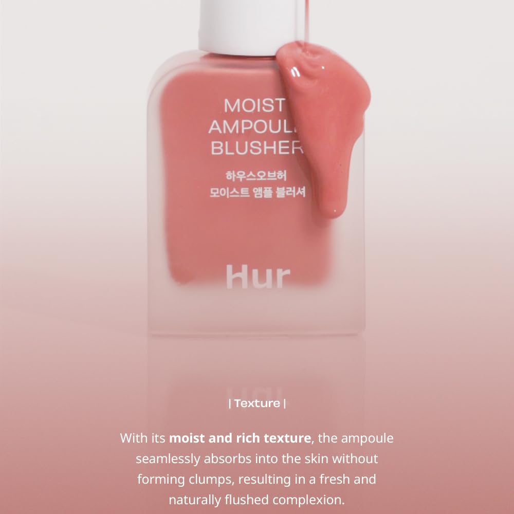 House of Hur Moist Ampoule Blusher, Buildable Water-based Formula, Infused with over 50% moisture essence, no tackiness, long-lasting moisture, weightless feel (05 Peach Coral, 20ml)