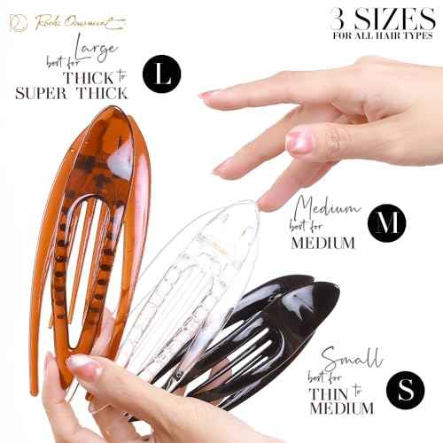 RC ROCHE 6 Pcs Flat Hair Clips Big Claw for Thick Hair French Duckbill Women No Slip Side Slide Curved Alligator Concord Strong Grip Hold Volume Lay Down Clamp, Large Clear Brown & Black