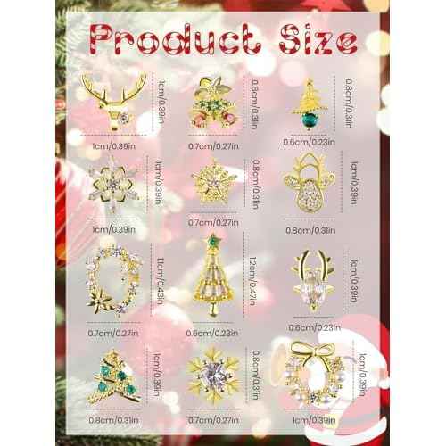 12PCS Christmas Nail Charms, EBANKU 3D Xmas Zircon Charms for Nails Snowflake Christmas Tree Nail Rhinestones Reindeer Metal Nail Art Diamond Gems for Christmas Nail Art Decoration