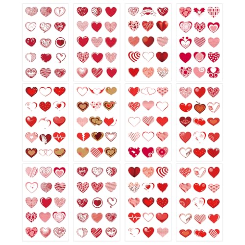 180 PCS Valentines Love Hearts Temporary Tattoos, Red Fake Tattoo Stickers for Kids Girls Women Face Body Valentine's Day Party Decorations Supplies