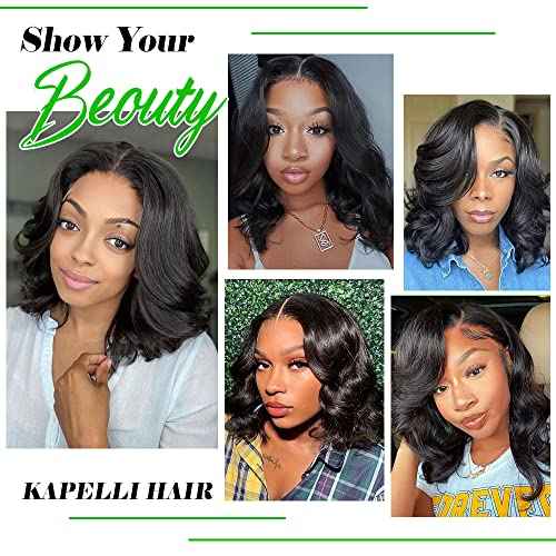 Kapelli Hair Body Wave Bundles with Closure (12 14 16+10) Human Hair Bundles with Closure 100% Unprocessed Brazilian Virgin Remy Hair Extensions Real Human Hair for Women Quick Weave Natural Black