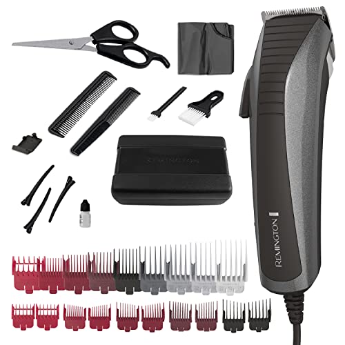 Remington¢ç Easy Fade Haircut Kit, Hair Clippers for Men, Tapered and Standard Fixed Combs, Travel Case Included, Black