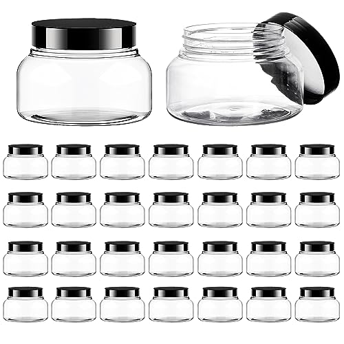 30 Pack Clear Body Scrub Jars, 8oz Clear Plastic Jars with Lids, Sugar Scrub Containers Empty Refillable Containers Round Low Profile Samples Jar for Makeup, Body Butter, Creams, Travel Storage