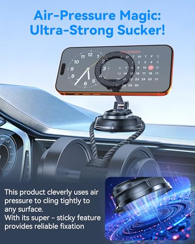 MagSafe Car Mount with 89LBS Suction Base & Detachable Magnetic Head