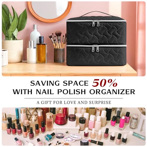 DreamGenius Nail Polish Organizer Bag - Holds 42 Bottles, Black