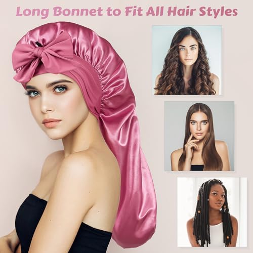 Long Satin Bonnet with Tie Band for Sleeping & Hair Protection