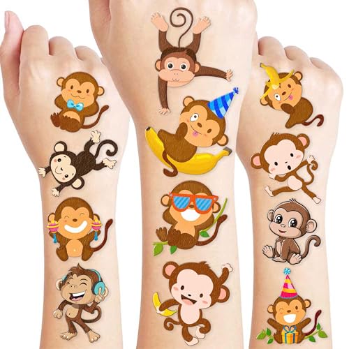 96 Monkey Temporary Tattoos for Kids - Jungle Party Favors