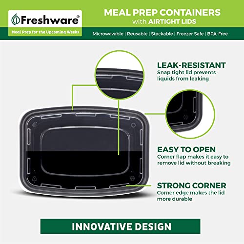 Freshware Meal Prep Containers 15 Count (Pack of 1) Compartment Food Storage Containers with Lids, Bento Box, BPA Free, Stackable, Microwave/Dishwasher/Freezer Safe (28 oz) (Color May Vary)