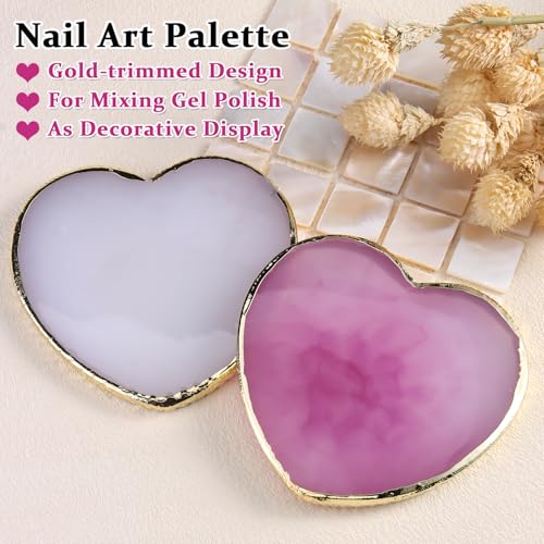 Heart Shaped Resin Nail Art Palettes - Set of 2 with Gold Edges