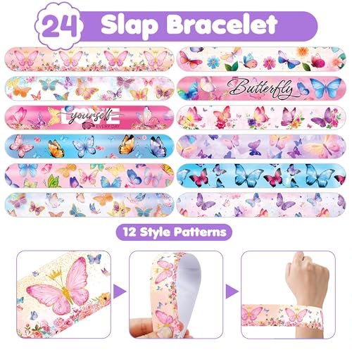 48 Pc Butterfly Party Favors Set - Temporary Tattoos & Slap Bracelets