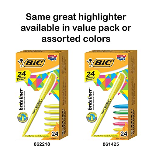 BIC Brite Liner Highlighters, Chisel Tip, 12-Count Pack of Yellow Highlighters, Ideal Highlighter Set for Organizing and Coloring