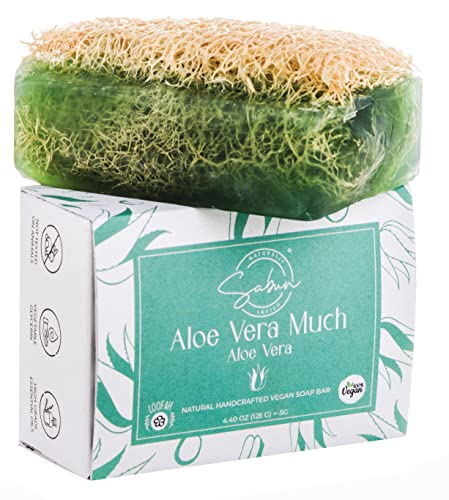 Aloe Vera Soap with Loofah - Natural Exfoliating Loofah Soap Bar - Smells Like Fresh Floral Citrus - Handmade with Aloe Vera, Jojoba Oil, Witch Hazel - Face & Body Scrub Bar [4.40 oz - 125 gr]