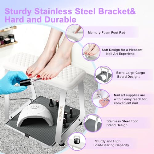 JODSONE Pedicure Foot Rest for Nails Tech with Soft Cushion,Pedicure Stool,Nail Stand,Detachable Stainless Manicure Foot Rest for Home and Salon Use Pedicure Station