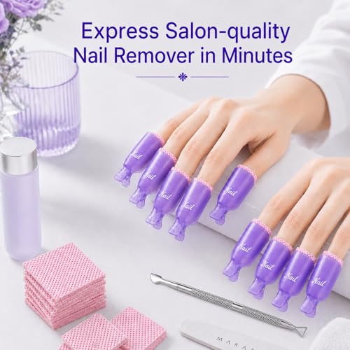 Makartt Reusable Gel Nail Polish Remover Clips Set with Cuticle Pusher