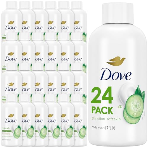 Dove Travel Body Wash, Refresh 24-Pack, Cucumber & Green Tea, Moisturizing for Lotion-Soft Skin, 3 Oz Ea