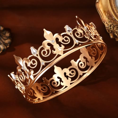 Gold Rhinestone Full Round Crown - Crystal Tiara for Prom & Parties