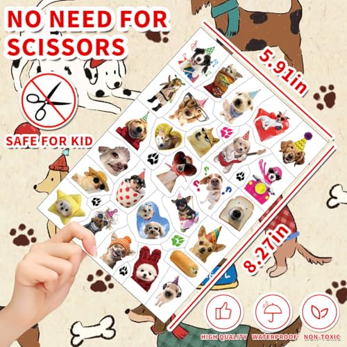 216PCS Dog Meme Temporary Tattoos, Pre-Cut Funny Dogs Party Tattoo Stickers Birthday Decorations Supplies Party Favors, School Rewards Gifts Idea for Boys Girls