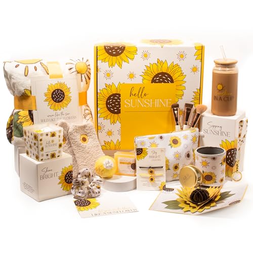 Sunflower Gifts for Women - 15-Piece Care Package with Blanket & Tumbler
