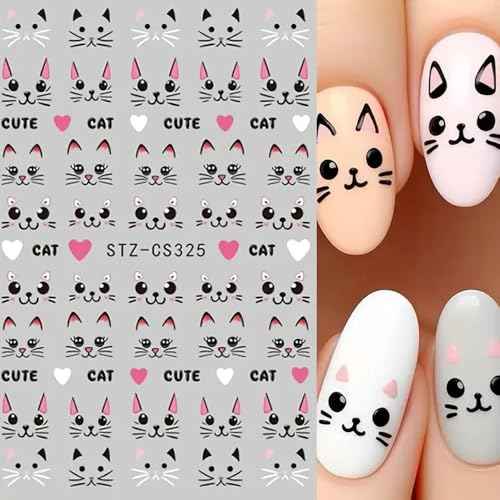 4 Sheets Cute Pink Cat Nail Art Stickers Set - 3D Cartoon Kitten Graffiti Nail Decals for DIY Manicure, Self-Adhesive Nail Decal Nail Art Supplies Manicure Sliders, Perfect for Girls' Nail Care