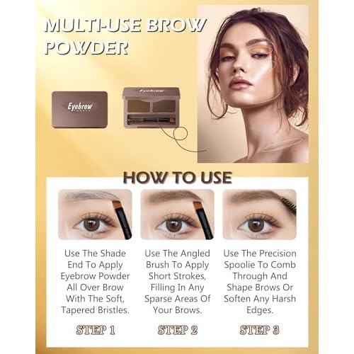 Eyebrow Powder Kit-2 Colors Soft Eye Brow Tinted Powder Palette, Waterproof & Long Lasting Dark/Light Brown Brow Filler, Professional Eyebrow Contour Makeup for Women with Mirror Brow Brush & Razor-1#