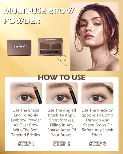 Eyebrow Powder Kit - 2 Colors Waterproof Long Lasting with Mirror & Brush
