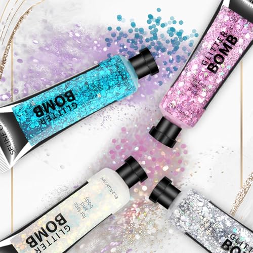 Face Glitter Gel, Hair Shimmer with Sticky Gel, Glitter for Hair DIY and Nails, Cosmetic Shimmer for Festivals Concerts and Parties #Pink