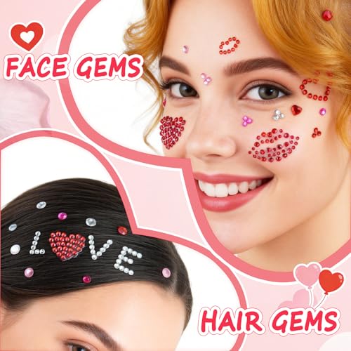 Face Gems Stickers with Red Lips & Hearts - 5 Sheet