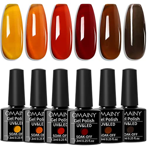 Omainy Jelly Gel Nail Polish Set,Brown Jelly Gel Polish Set,Translucent Gel Nail Polish,Crystal Jelly Clear Gel Nail Polish,Sheer Gel Nail Polish Set,Brown Fall Colors,Soak Off UV LED Nail Art CS6001