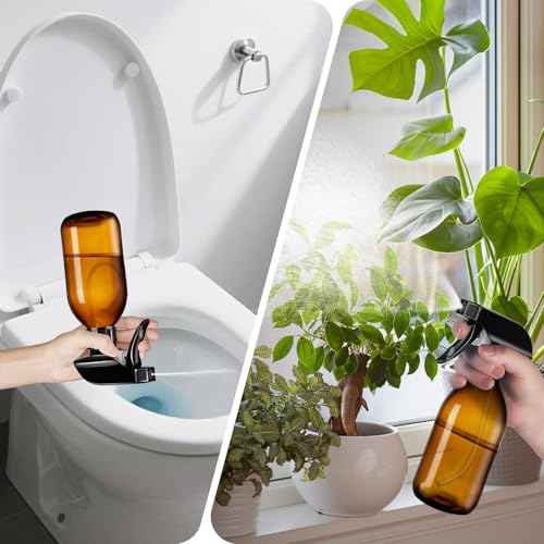 Amber Glass Spray Bottles 8oz, 2 Pack with 360° Adjustable Nozzle