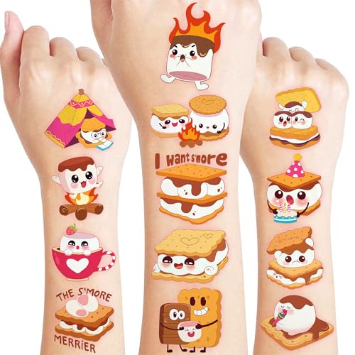 96 PCS S'mores Temporary Tattoos for Kids Birthday Party