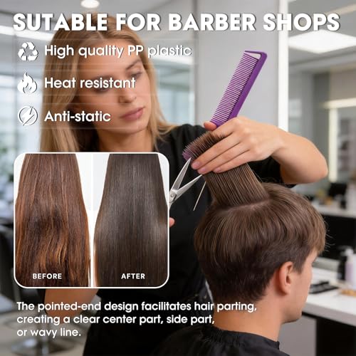 Salon-Style Rat Tail Combs Set - Steel Pin Teasing & Parting Combs for Hair Styling - Purple, Black, Pink