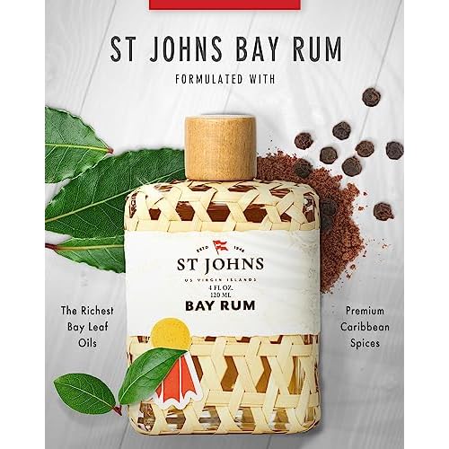 St. John Bay Rum Aftershave and Cologne | Made with Bay Leaves from The Virgin Islands | Bay Leaf After Shave Fragrance for Men | (4 oz Splash Bottle)
