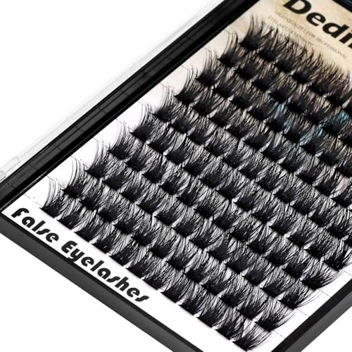 Dedila 120 Clusters Individual False Eyelashes Wide Stem D Curl Handmade Dramatic Black Soft and Light 5D Volume Eye Lashes Extensions Thick Base Women Girls Beauty Tools (10mm)