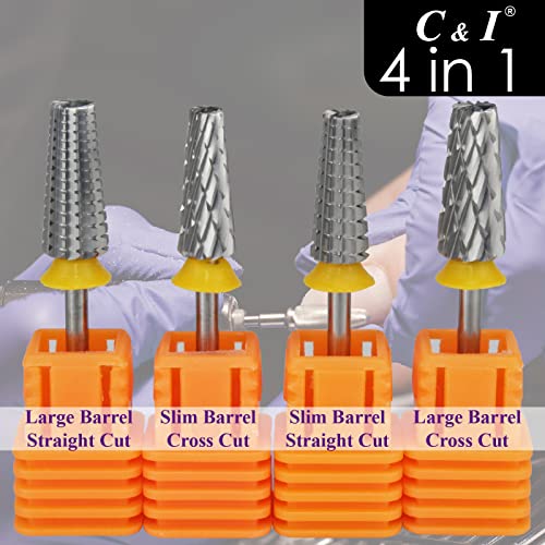 C & I Nail Drill Bit 4 in 1 Super Cut E-File, Multi-function plus Upgrade File-Teeth, Slim Barrel & Straight Cut, for Manicure Drill Machine, Help Nail Tech to Remove Nail Works (Coarse-C)