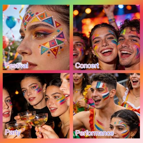 YBUETE 15-Color Face Paint Palette - Water Based, Easy Off