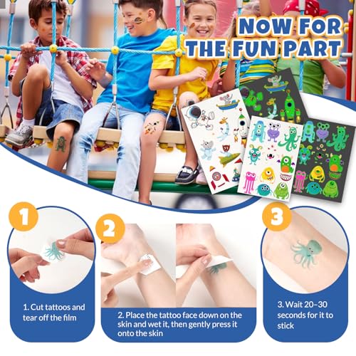 Temporary Tattoo for Kids, 300+ Pcs Glow in the Dark Tattoos Kids Stickers, Luminous Party Supplies with Car/Dinosaur/Space/Butterfly Favors for Boys Girls