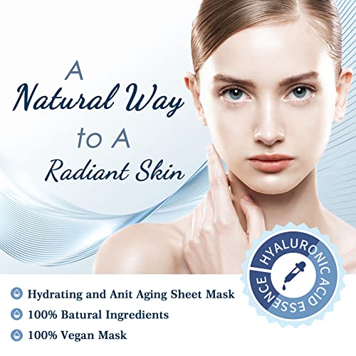 Face Mask Skin Care Hydrating Anti Aging Facial Mask Hyaluronic Acid Sheet Pack Deep Moisturizing Hydration Facemask Sheets for Women SkinCare Beauty Smoothing Rejuvenating Growing Gifts10 Sheets