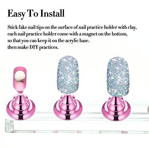 Magnetic Nail Art Practice Stands with Acrylic Tips & Reusable Adhesive Putty