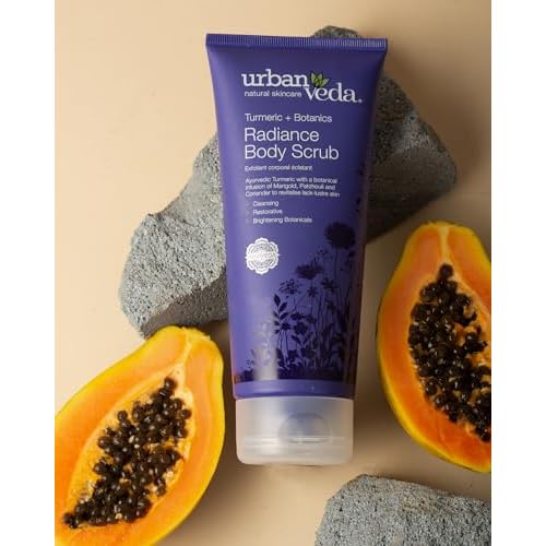 Urban Veda Exfoliating Body Scrub | Brightening Body Scrub for Dry Skin | Pumice & Turmeric | Natural Body Scrub Exfoliator for Men and Women | 6.7 Fl oz