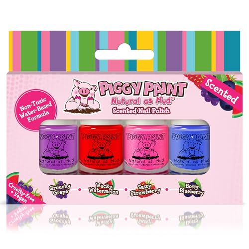 Piggy Paint Kids Non-Toxic Water-Based Scented Nail Polish Set (4 Pack)