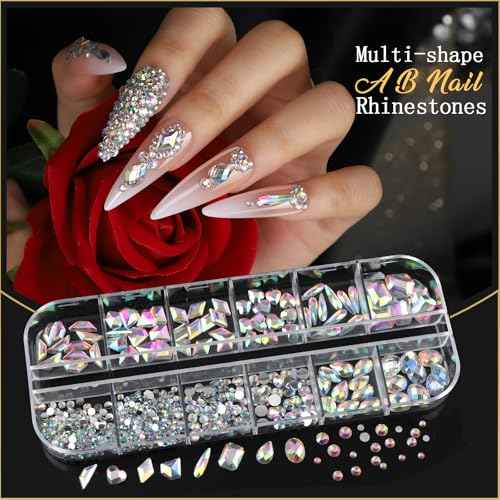 Teentior Nail Charms Nail Stickers with Nail Gems Kit, 8 Boxes Nail Art Rhinestones Gold Rhinestones for Nails, Nail Charms and Gems Pearls for Nails, 3D Nail Art Design Kit Nail Decorations for Women