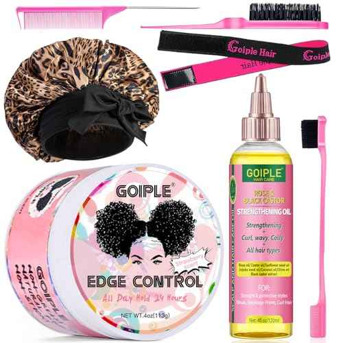 Edge Control Wax for Women Strong Hold - Edge Smoother Edge Wax Styling Gel Edge Control Wax for Black Hair - Rose & Castor Hair Oil for Hair Growth Strengthening Hair Oil Briad Bonnet Brush Set