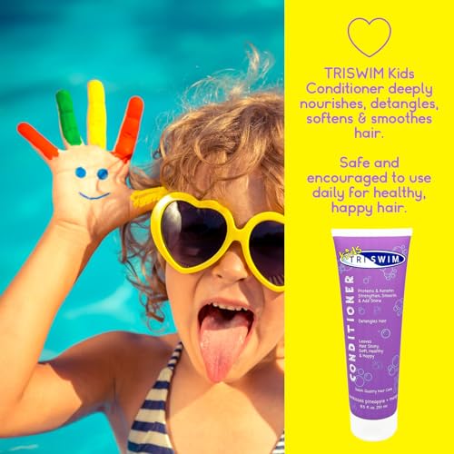 TRISWIM Kids After Swim Value Pack of 4 Travel Mesh Bag + Swim Care Chlorine Removal Body Wash + Swimming Lotion + Swim Shampoo and Conditioner 8.5 fl oz Keep your Little Swimmers Clean and Healthy
