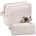 Sanwuta 2-Piece Seersucker Makeup Bag Set - Travel Toiletry Pouches