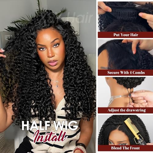 Burmese Curly Human Hair Half Wig 14" 180% Density