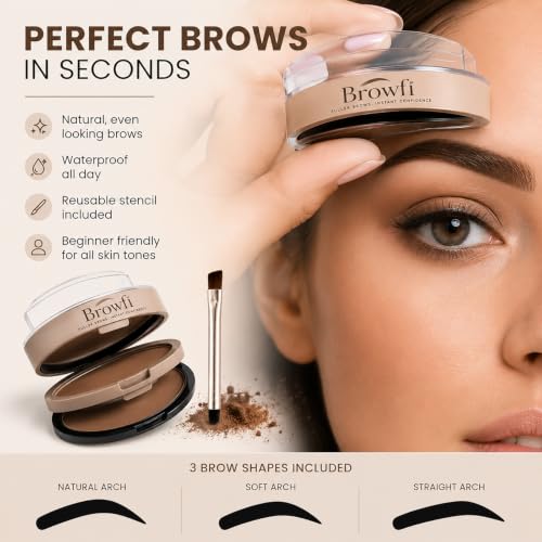Browfi Brow Stamp Kit with Waterproof Powder & Stencils