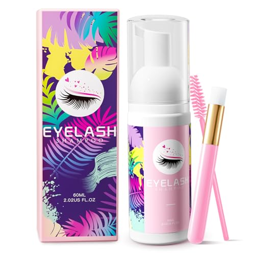 Pink Lash Shampoo for Extensions 2.02 Fl Oz - Lash Cleanser Kit with Brushes